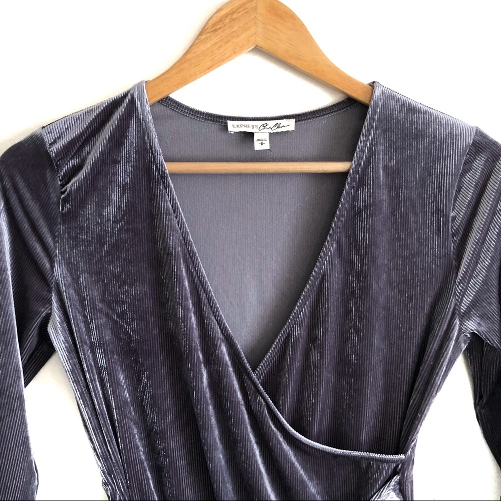 Express Ribbed Velvet Wrap-Front Top - Picture 4 of 5